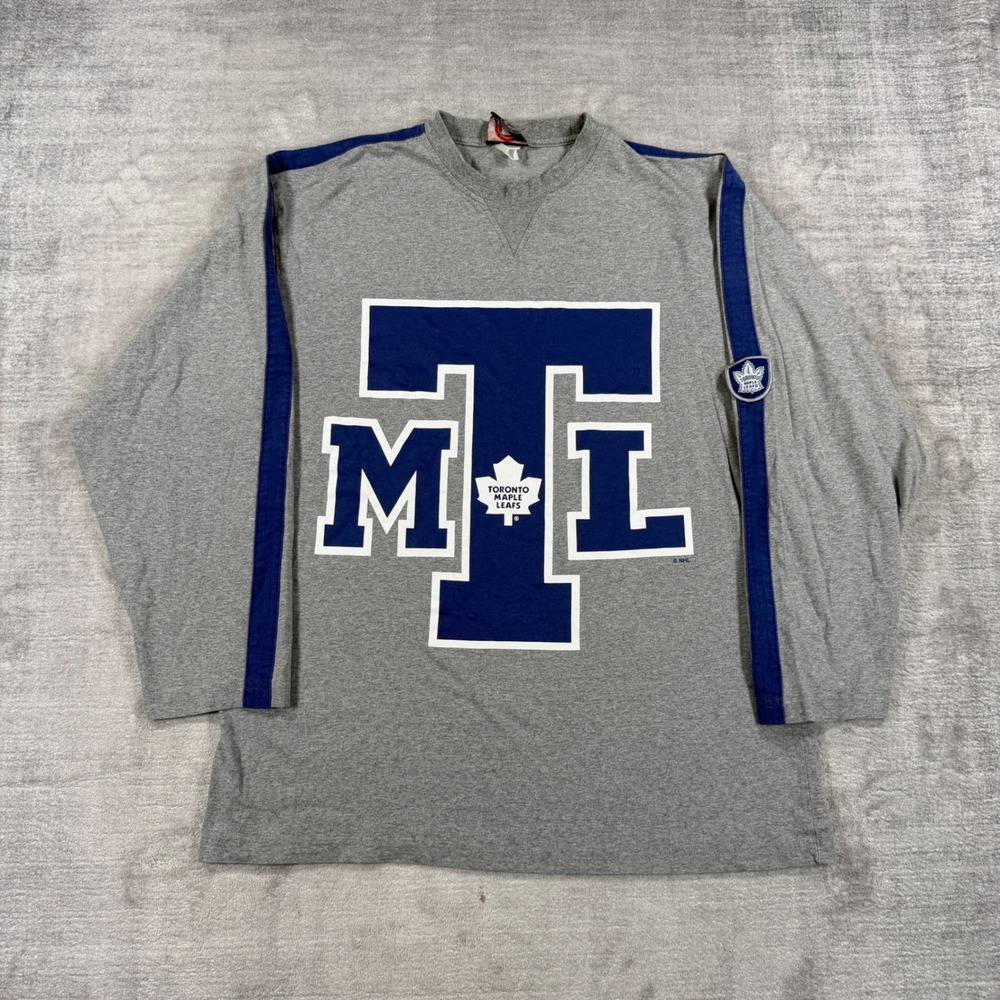 Toronto Maple Leafs Shirt Mens XL Gray Vintage 90s Long Sleeve Graphic TML NHL